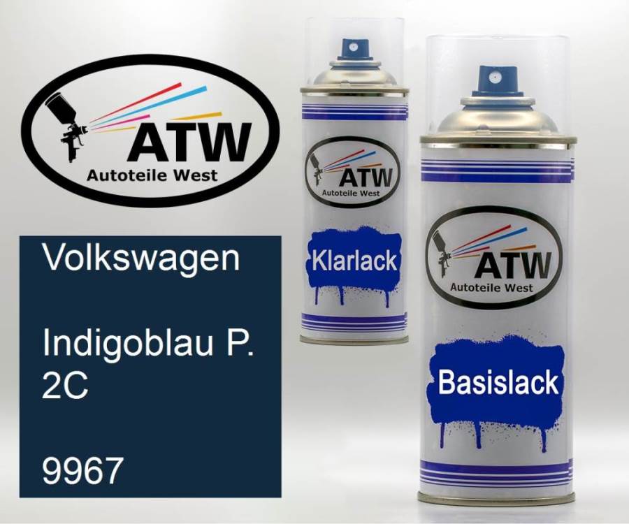 Volkswagen, Indigoblau P. 2C, 9967: 400ml Sprühdose + 400ml Klarlack - Set, von ATW Autoteile West.